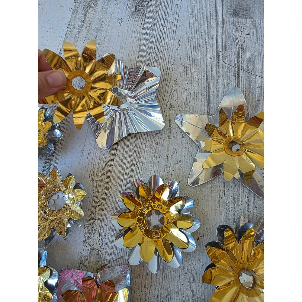 Vintage gold reflector foil ornament holder Xmas decor